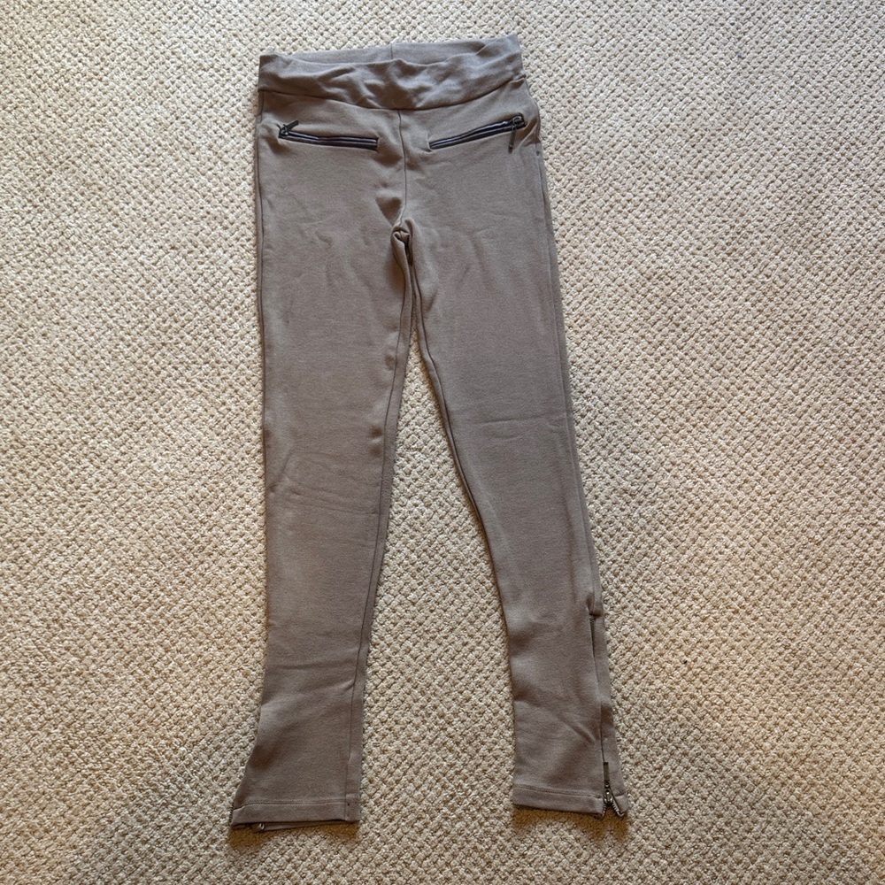 Zara Women's Taupe Leggings with Zipper Detail
